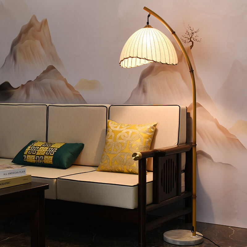 Vloerlamp Bamboe Look Boogvorm Stof Kap E26 160cm Dimbaar Woonkamer Slaapkamer Retro | Sansoti