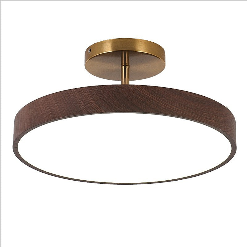 Runde LED-Deckenleuchte im Semi-Flush-Design in Holzoptik, Japandi, 30 cm - minimalistische Deckenbeleuchtung für das Wohnzimmer | Sansoti