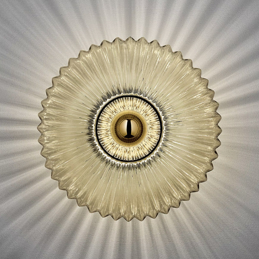 Wandlamp Geribbeld Glas Cognac Goud Messing Woonkamer Slaapkamer Hal Plafondlamp Schelp Retro Art Deco Wandverlichting | Sansoti
