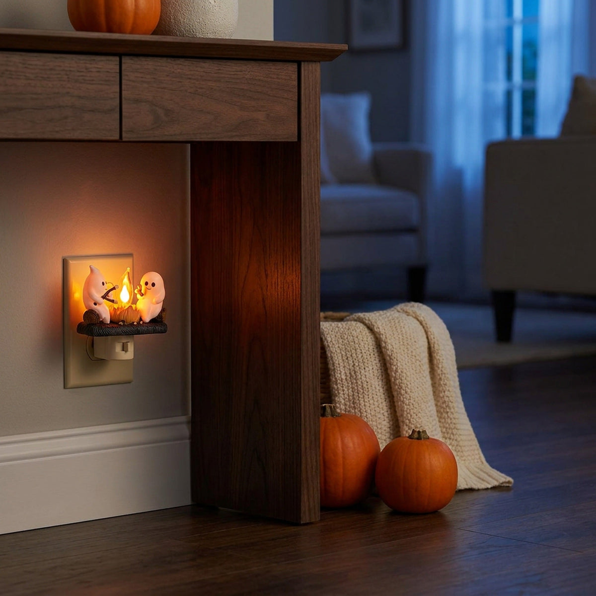 Spookjes Kampvuur Nachtlampje 11 cm Flakkerend Licht Halloween Wandcontact Sfeerverlichting Decoratie | Sansoti