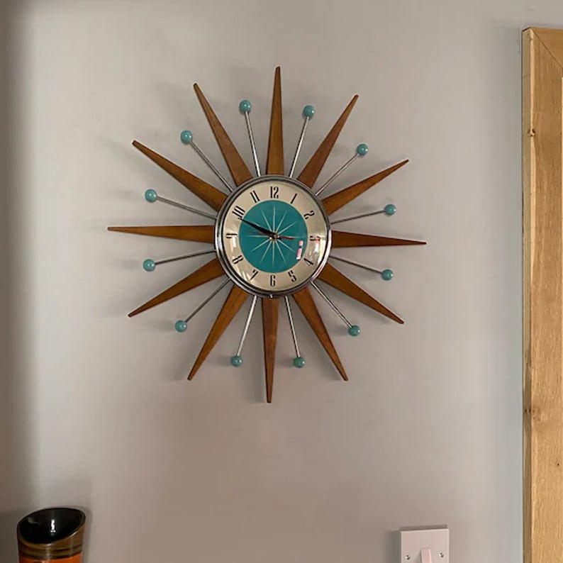 Handmade Wall Clock 40x40 cm Retro Living Room Silent Movement Radiating Design Decorative Battery-Powered Modern | Sansoti
