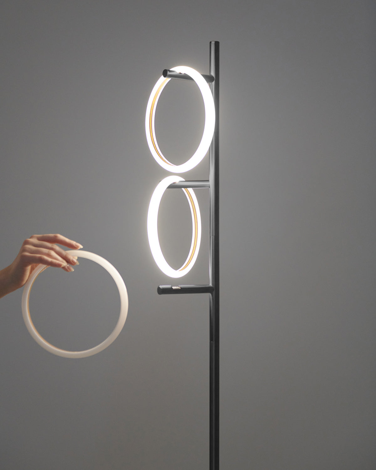 Vloerlamp Ring LED Dimbaar Goud Metaal 3 Lichtkringen Modern | Sansoti