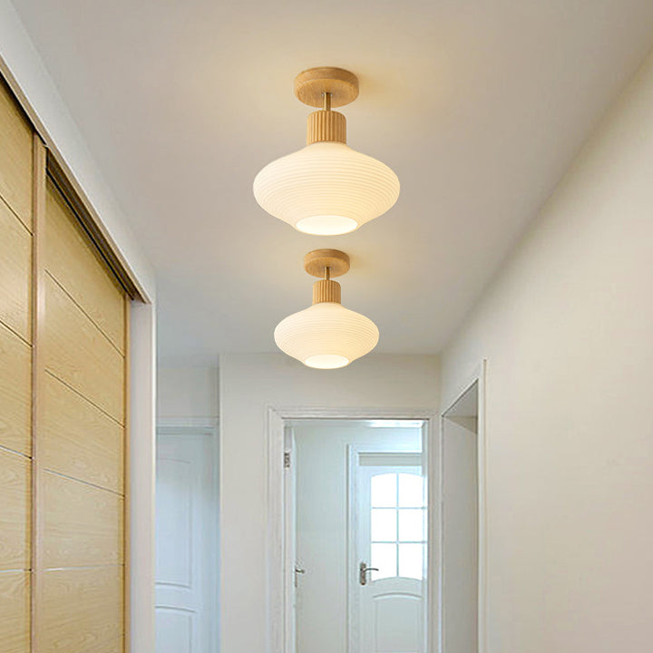 Japandi Plafondlamp Hout & Glas – Natuurlijke Elegantie voor Hal, Woonkamer en Slaapkamer | Sansoti