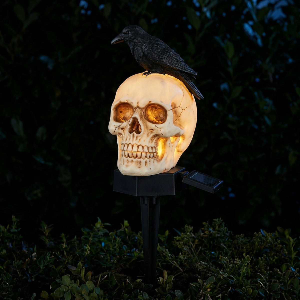 Solar Schedel Tuinlamp met Raaf Decoratie Padverlichting Halloween LED Buitenlamp Zonnecel Waterdicht | Sansoti