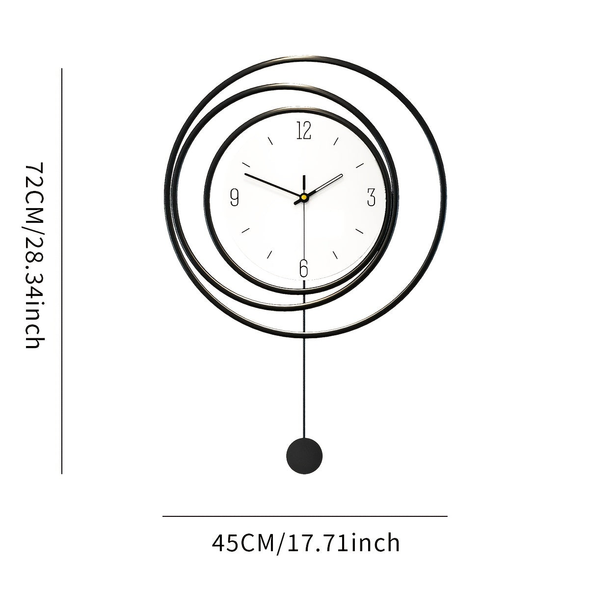Metalen Wandklok Modern Minimalistisch – 72 cm hoog en 45 cm breed met Stil Uurwerk – Zwarte Muurdecoratie voor Woonkamer Kantoor | Sansoti