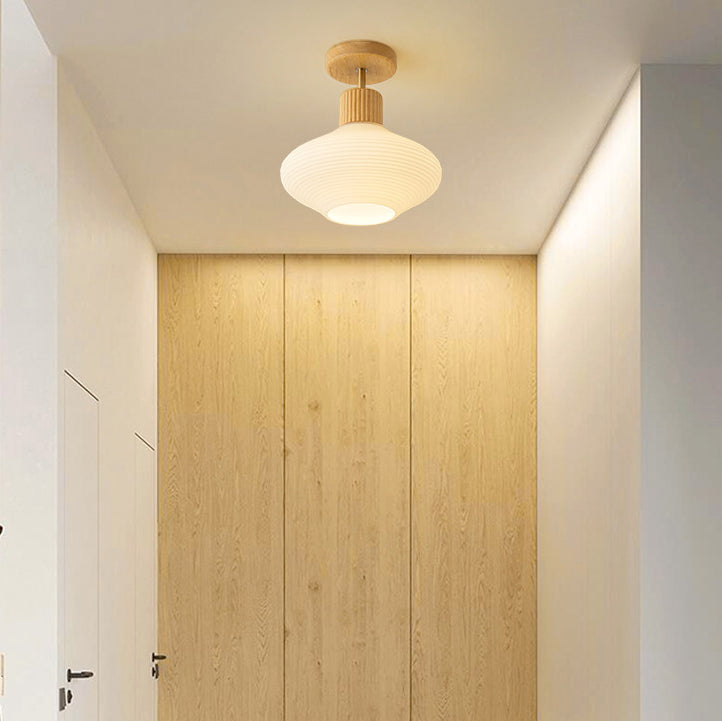 Japandi Plafondlamp Hout & Glas – Natuurlijke Elegantie voor Hal, Woonkamer en Slaapkamer | Sansoti