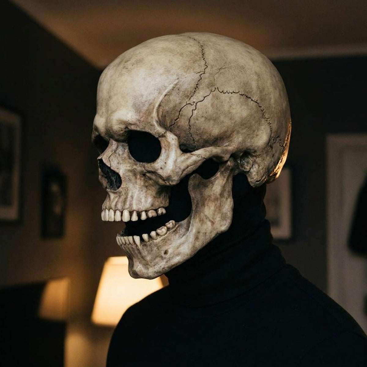 Anatomiczna lateksowa maska na głowę w kształcie czaszki z ruchomą szczęką dla dorosłych, kostium na imprezę Halloween horror | Sansoti
