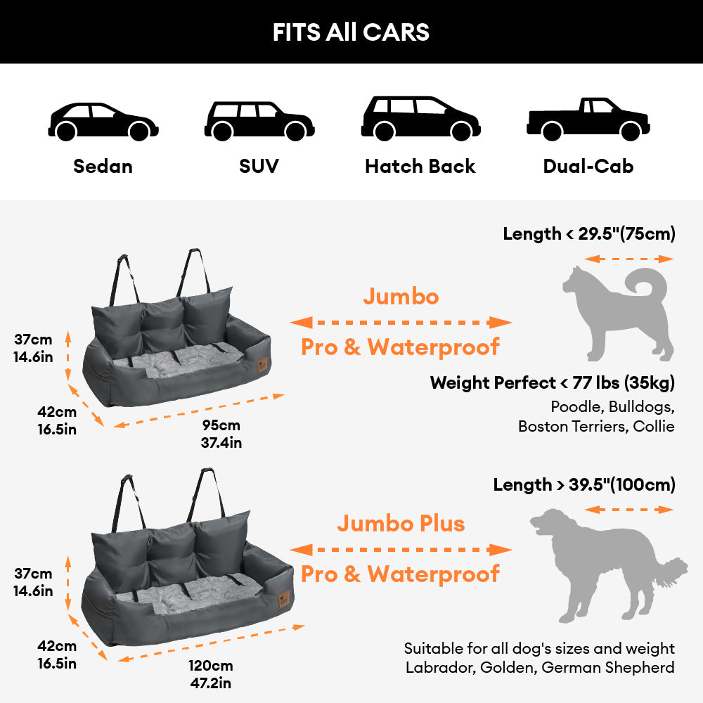 Hondenmand Auto Achterbank Medium/Large met Veiligheidsriemen & Opbergtasje - Comfortabel Veilig Reizen Hond | Sansoti