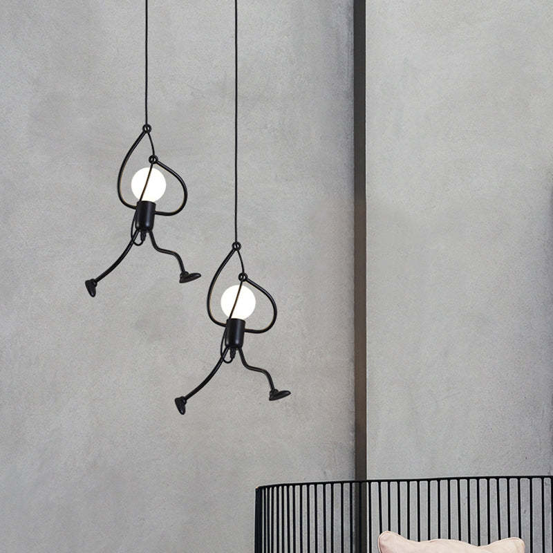 Suspension en métal en forme de figure LED E27 noir blanc design moderne éclairage intérieur salon salle à manger chambre | Sansoti