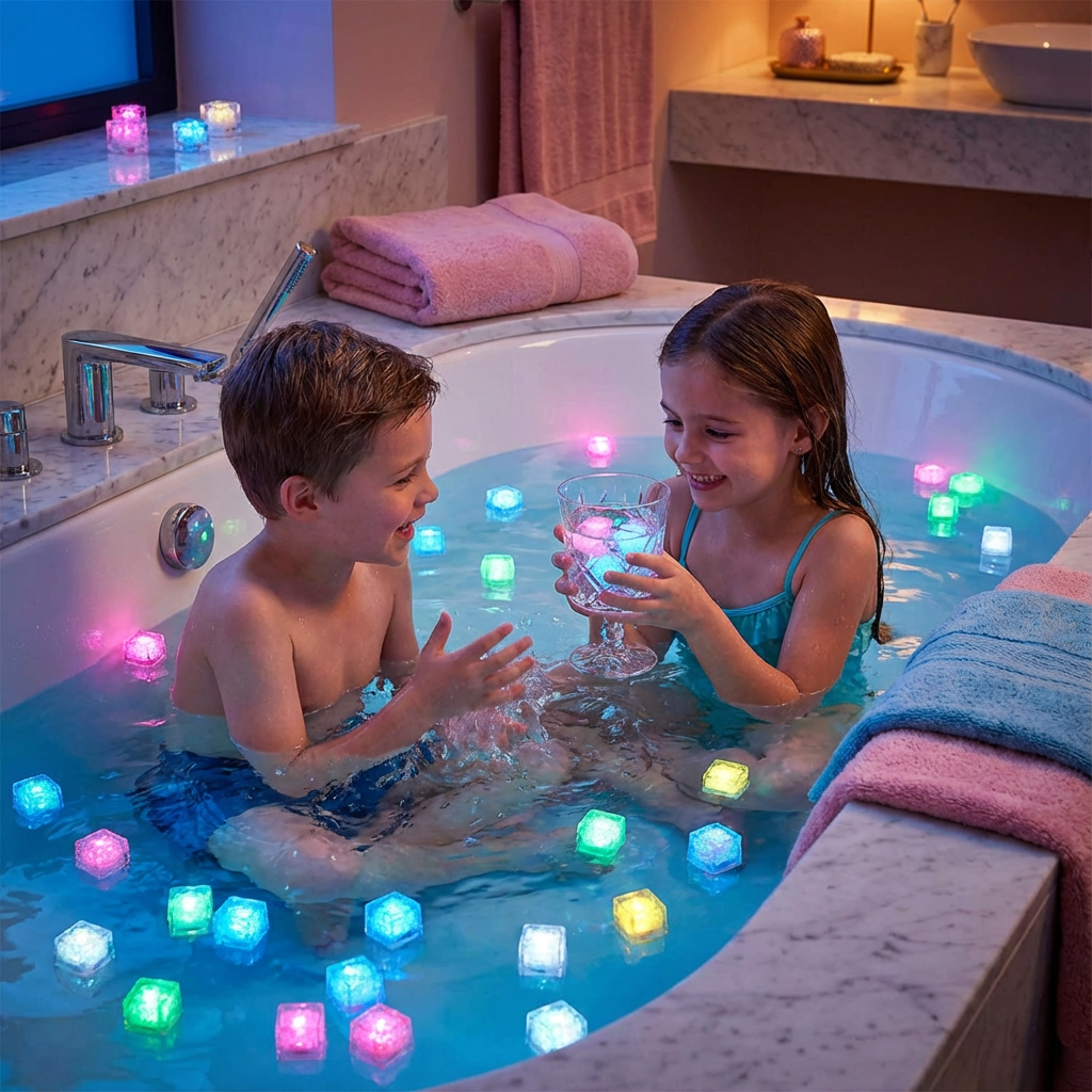 Lichtgevende Badkubus voor Kinderen 6-Delig Set – Watergeactiveerd Speelgoed | Sansoti