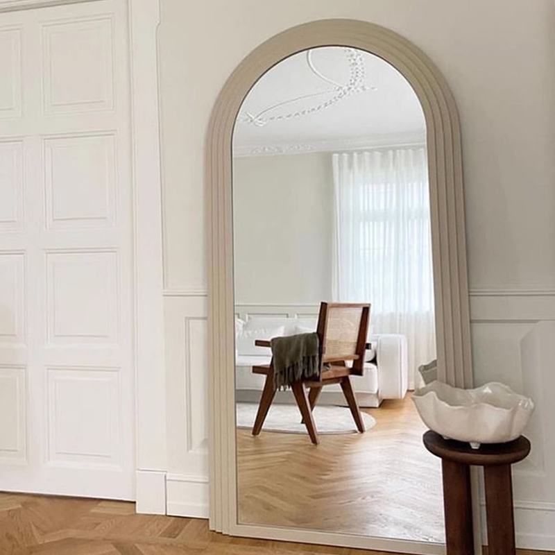 Luxury Standing Mirror with Wooden Arch Frame – Full-Length Wall Mirror 120x200cm Antique White, Khaki or Black | Sansoti
