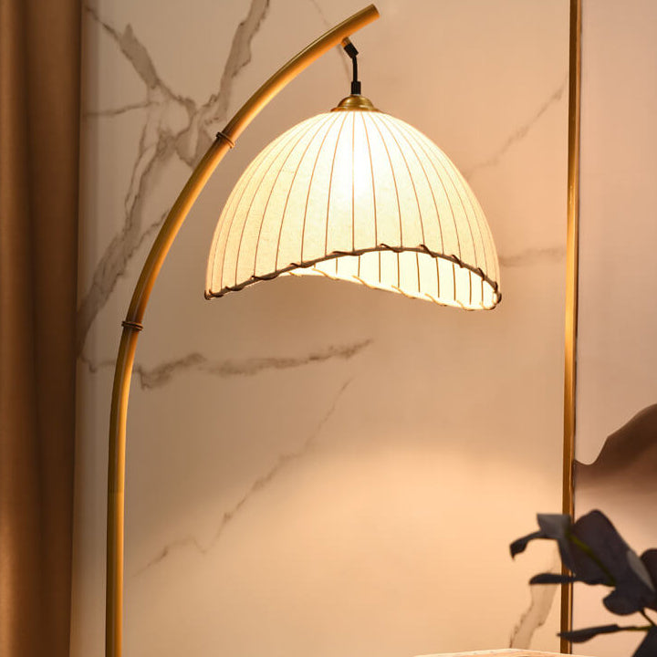 Vloerlamp Bamboe Look Boogvorm Stof Kap E26 160cm Dimbaar Woonkamer Slaapkamer Retro | Sansoti