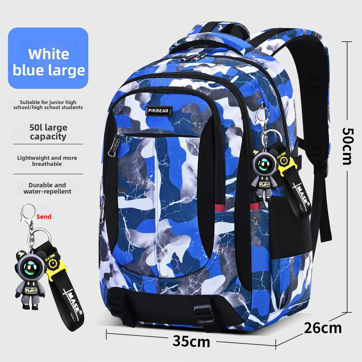 Schulrucksack M/L mit Laptopfach Schwarz Blau Camouflage Ergonomisch Komfortabel für den täglichen Gebrauch und die Schule | Sansoti
