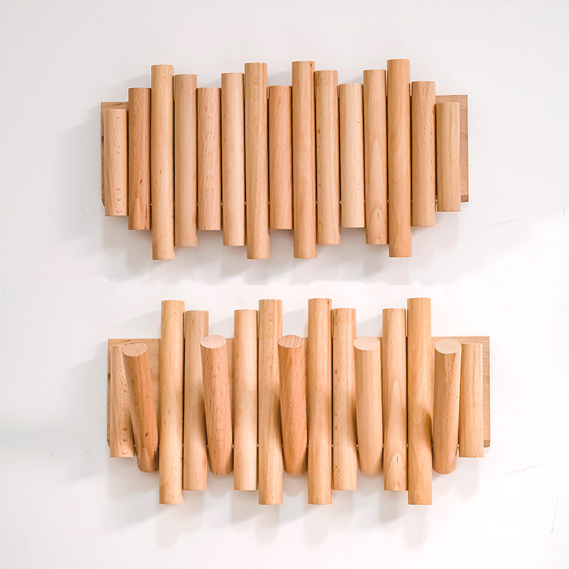 Wandkapstok met Intrekbare Haken – Natuurlijk Hout – Minimalistisch Design – Klap-in Systeem | Sansoti