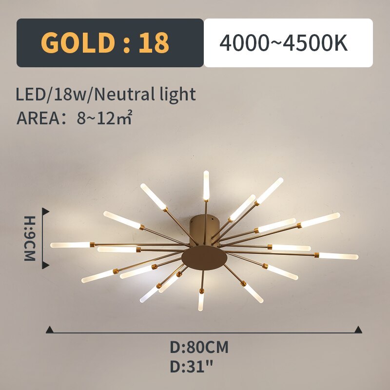 LED Flush-Mount Ceiling Light Firework Starburst Design Metal Acrylic Living Room Bedroom Black Gold Modern | Sansoti