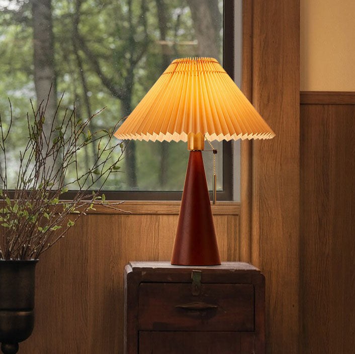 Tafellamp Hout Geplooide Stof Kap E26 35x48cm Dimbaar Japans Slaapkamer Woonkamer | Sansoti