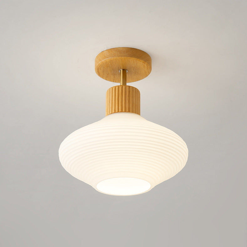 Japandi Plafondlamp Hout & Glas – Natuurlijke Elegantie voor Hal, Woonkamer en Slaapkamer | Sansoti