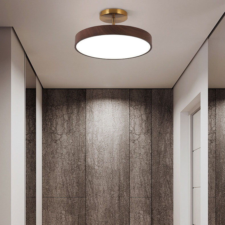 Runde LED-Deckenleuchte im Semi-Flush-Design in Holzoptik, Japandi, 30 cm - minimalistische Deckenbeleuchtung für das Wohnzimmer | Sansoti