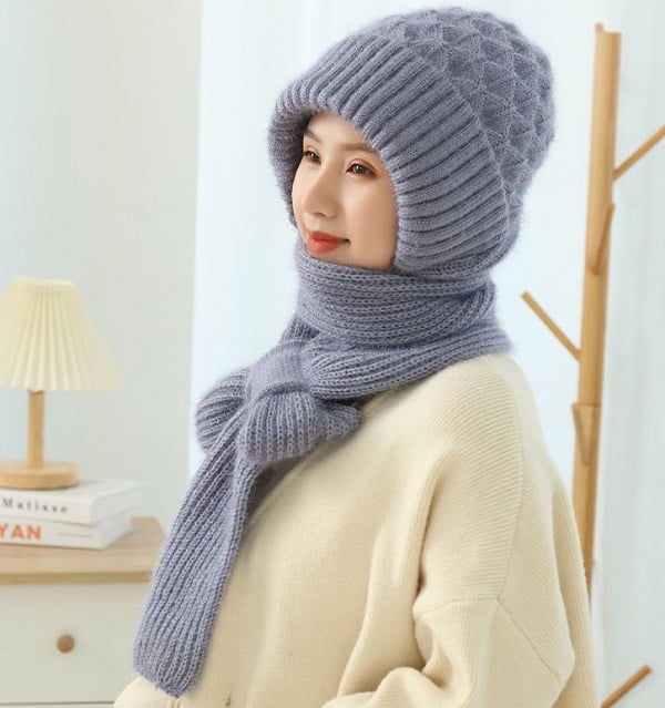 Wintermütze mit Gesichts- und Ohrwärmern Fleece-gefüttert Winddicht Gestrickt Unisex-Winteraccessoire | Sansoti