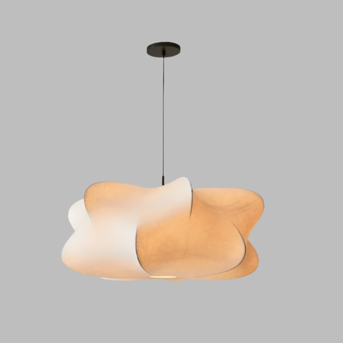 Hanglamp Wabi Sabi Zijde Metaal Beige E27 Eettafel Woonkamer Organisch Design Japandi Interieur Zachte Verlichting | Sansoti