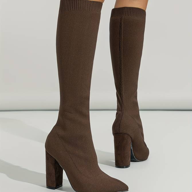 Knee-High Boots with Block Heel and Pointed Toe for a Stylish Everyday Look Women's Elegant Autumn Winter | Sansoti