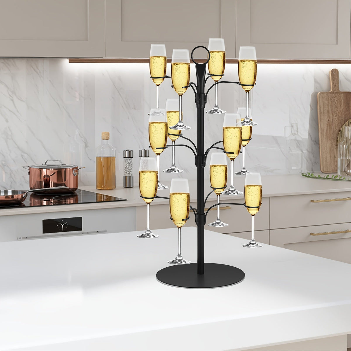 Metall-Gläserständer 63cm für 12 Gläser Champagner-Cocktail-Wein Festtafel Weihnachtsumtrunk Dekoratives Centerpiece | Sansoti