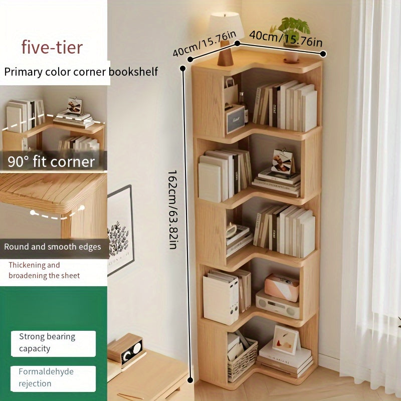 Houten Hoekrek Massief Hout – 162 cm Wandmontage Schuin Met Afgeronde Randen Voor Boeken en Decoratie | Sansoti