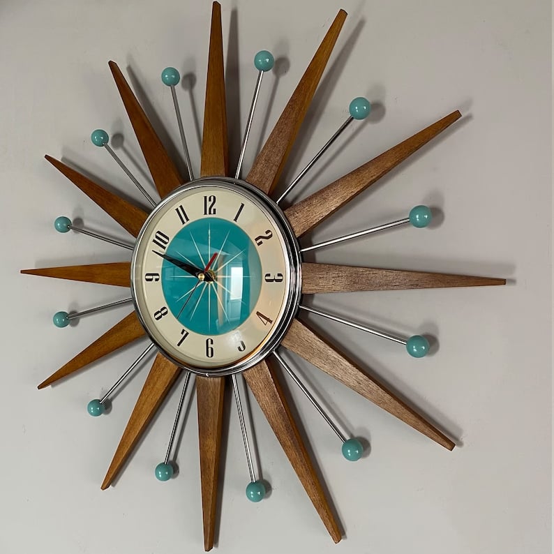 Handmade Wall Clock 40x40 cm Retro Living Room Silent Movement Radiating Design Decorative Battery-Powered Modern | Sansoti