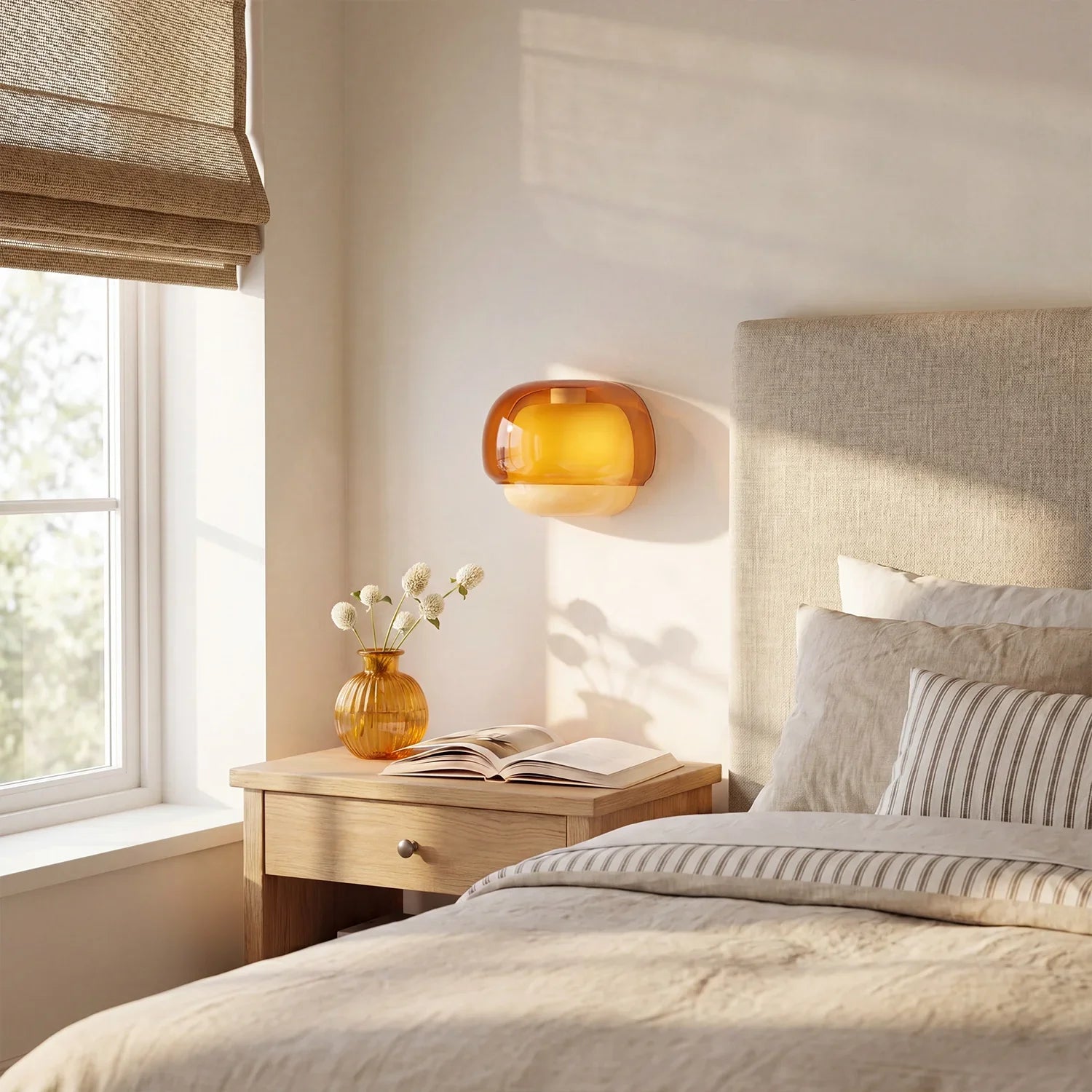Moderne Glazen Wandlamp met Dubbele Paddenstoelkap – Kleurrijk Accent voor Slaapkamer en Gang | Sansoti