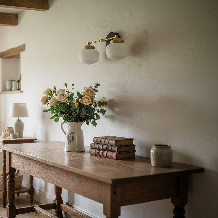 Globe Wandlamp Klassieke Badkamer Schoolhouse Verlichting Mat Opaal Glas voor Spiegel en Wastafel | Sansoti