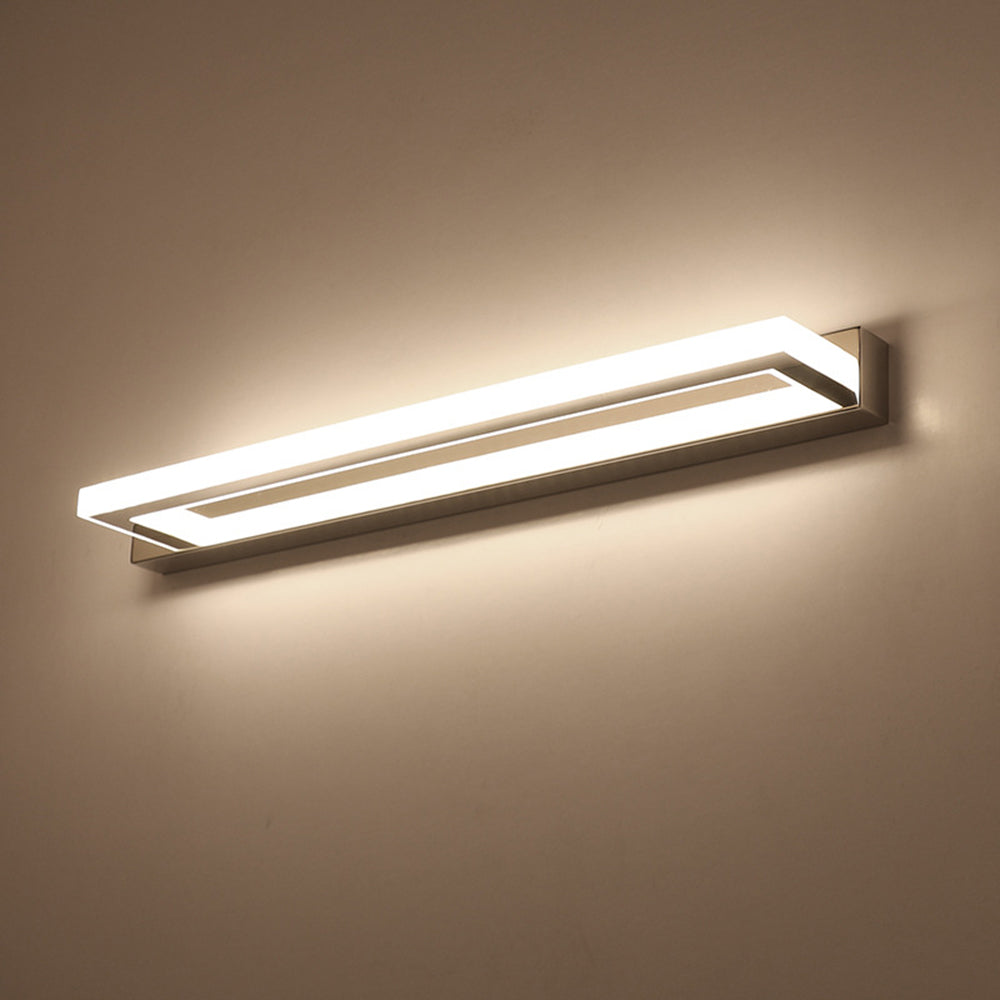 Rectangular White LED Wall Light for Bathroom Mirror, Metal, Acrylic, Modern Mirror Lighting, Splash-Proof IP44 | Sansoti