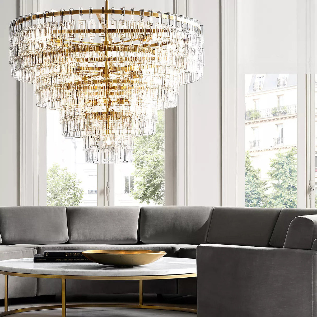Kristallen Kroonluchter Meerdere Lagen Messing Glas Rond Plafond Verlichting Luxe Eetkamer Woonkamer Design | Sansoti