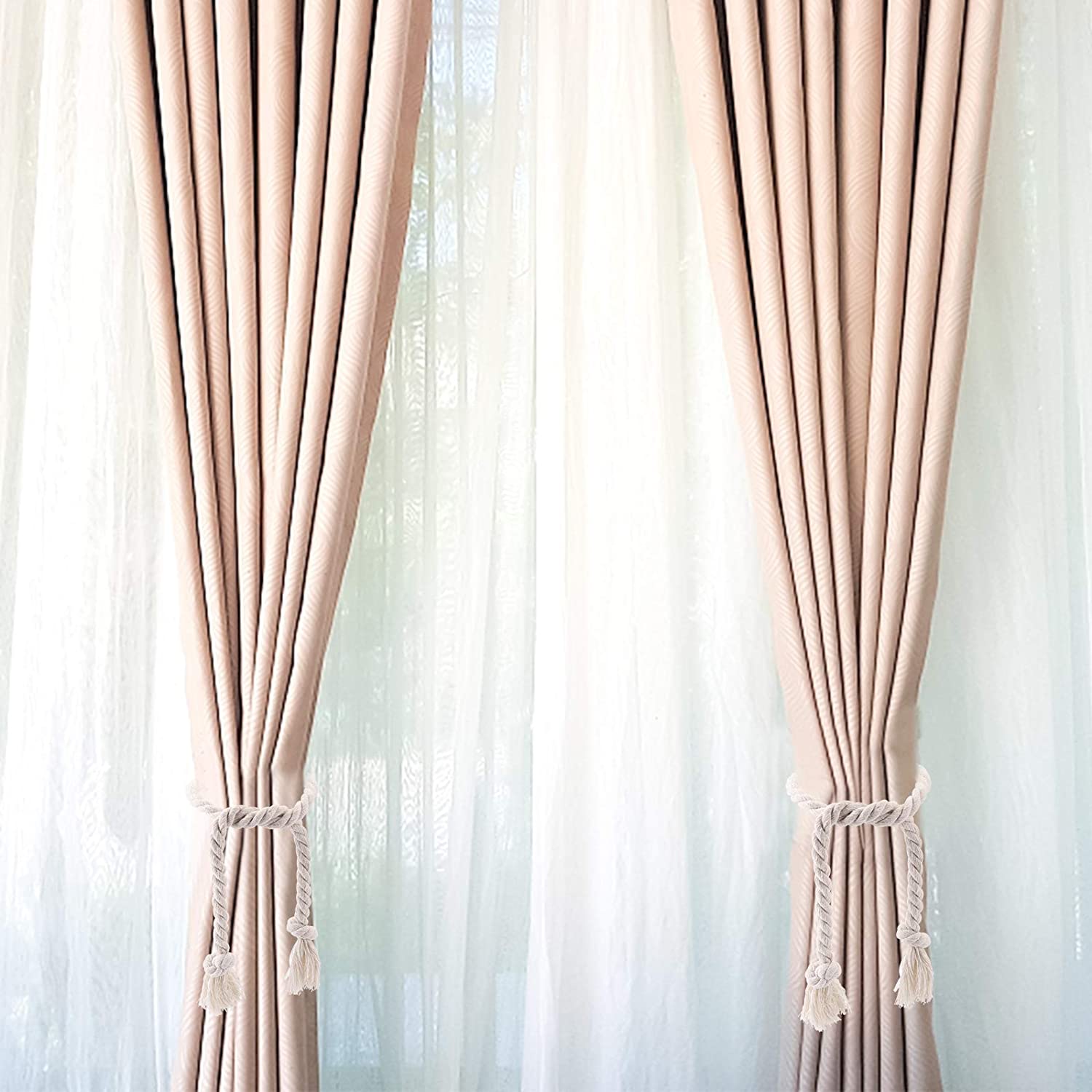 Macramé Gordijnhouders met Houten Stok – Handgeweven Katoenen Tie Backs voor Natuurlijke Boho Stijl | Sansoti