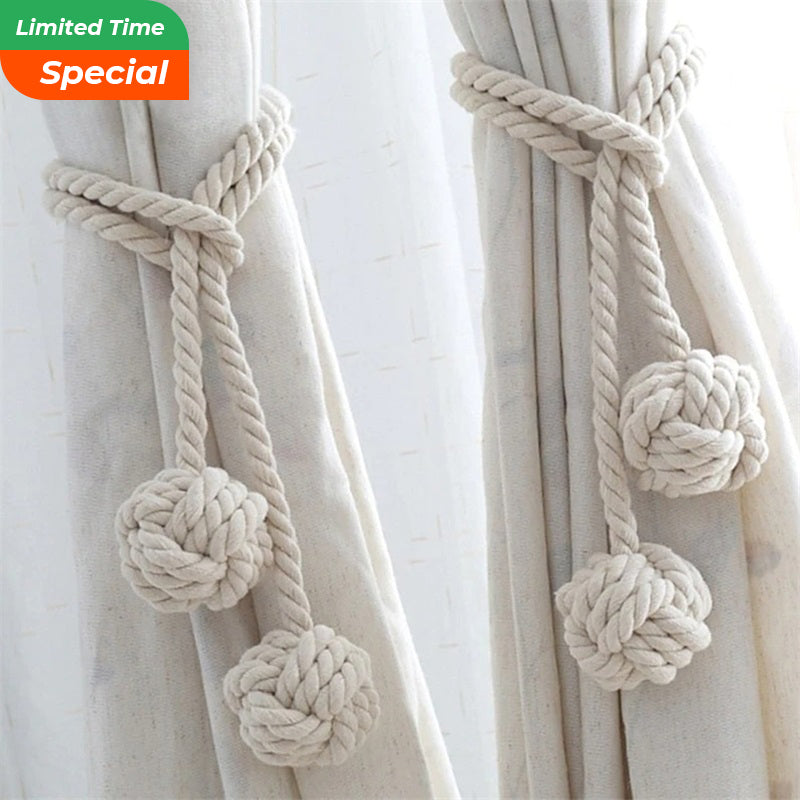 Macramé Gordijnhouders met Houten Stok – Handgeweven Katoenen Tie Backs voor Natuurlijke Boho Stijl | Sansoti