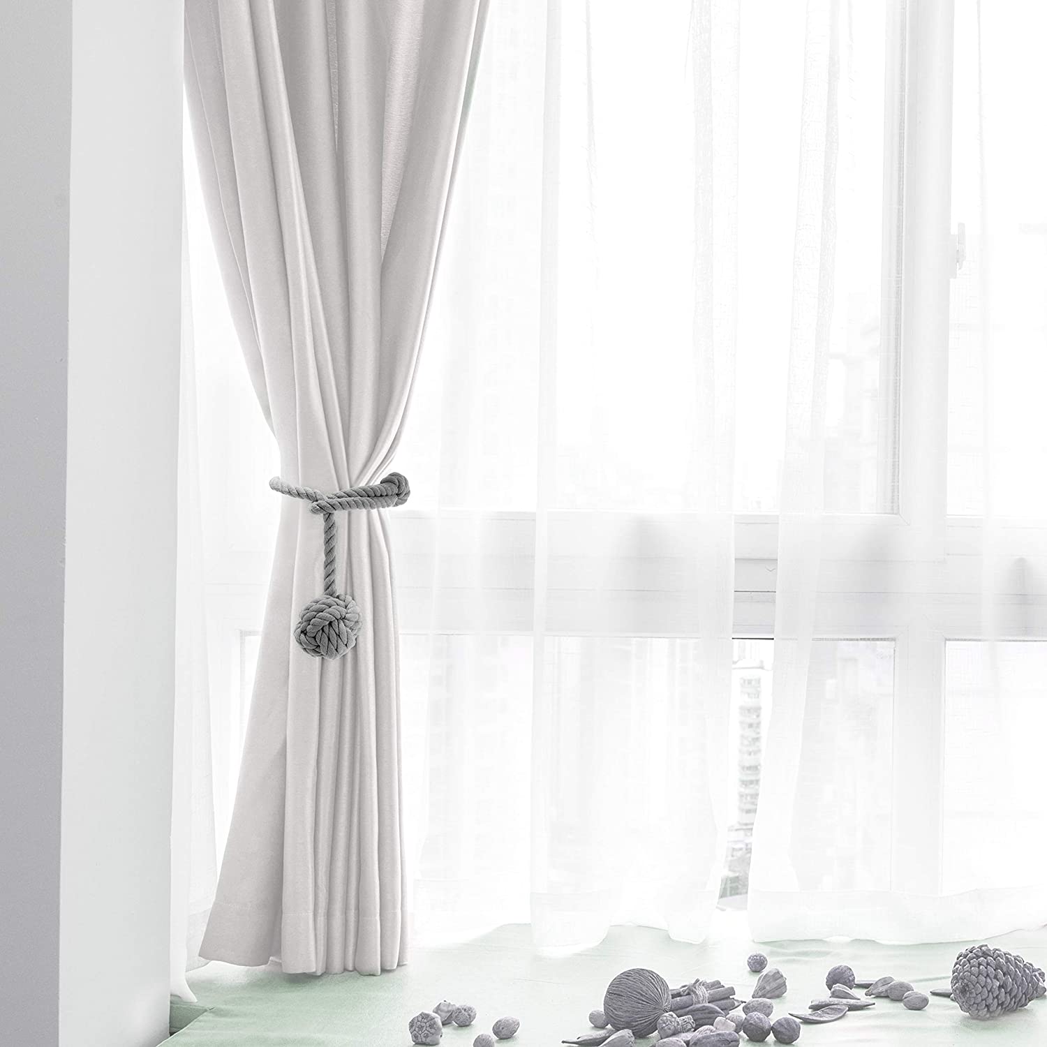 Macramé Gordijnhouders met Houten Stok – Handgeweven Katoenen Tie Backs voor Natuurlijke Boho Stijl | Sansoti