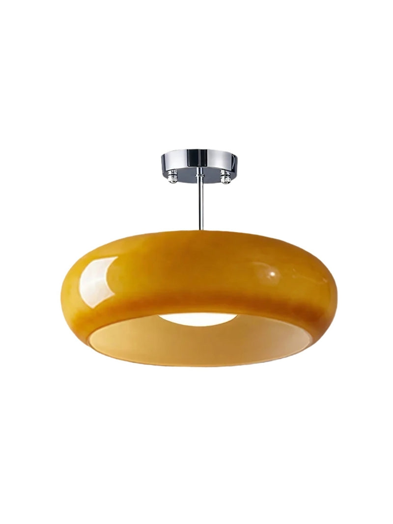 Plafondlamp Glazen Schijf Bauhaus Design Messing of Chroom Oranjegeel of Wit Glas Retro Stijlvolle Verlichting | Sansoti