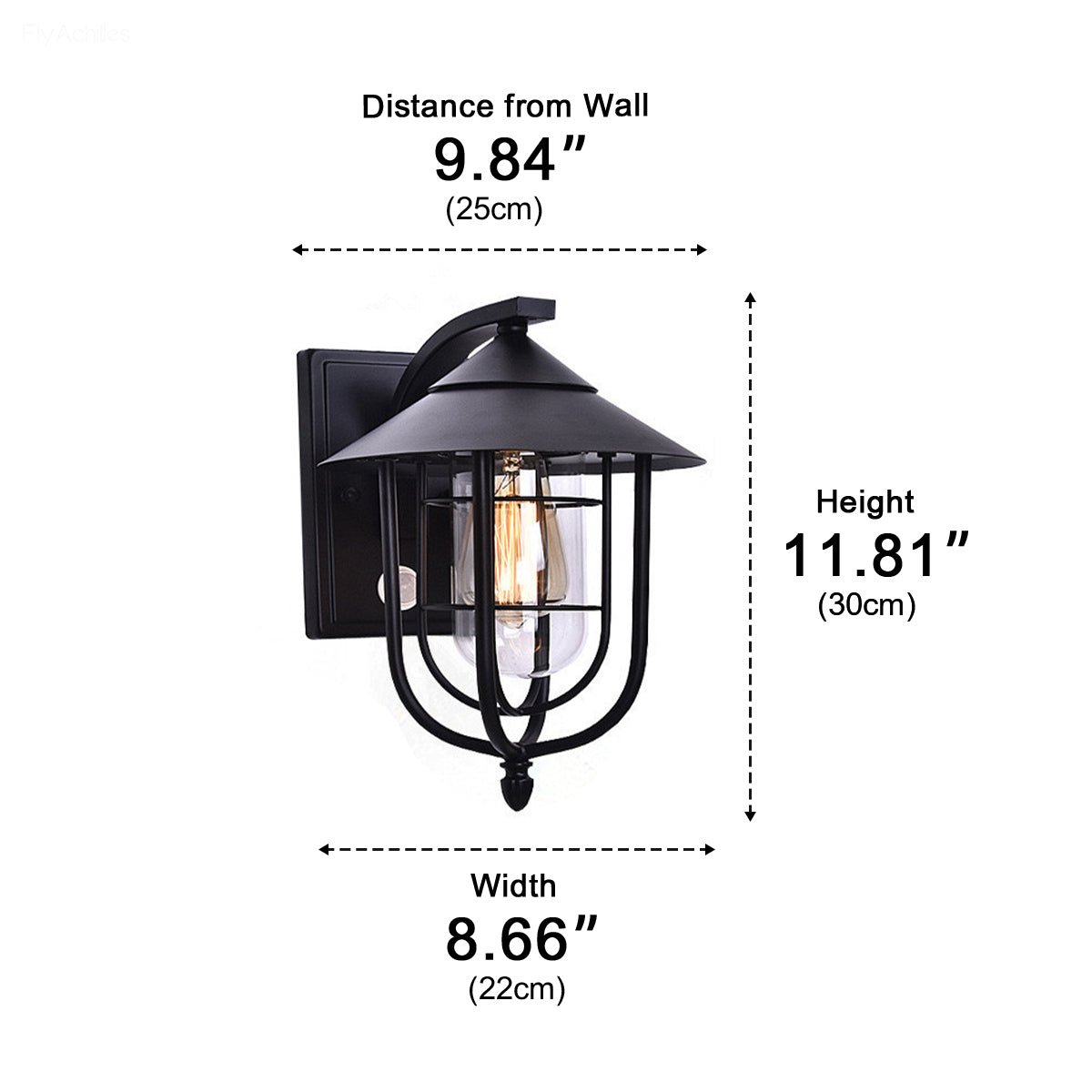 Vintage Wandlamp Buitenverlichting Zwart IJzer Glas Bewegingssensor IP54 Vochtbestendig Veranda Tuin Terras | Sansoti