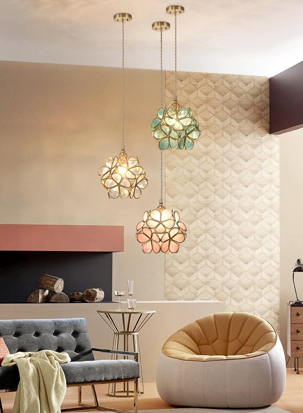 Glazen Bloembladlamp Hanglamp Messing Fitting Handgeblazen Glas Ø20cm Vijf Kleuren E26/E27 Pendelverlichting | Sansoti
