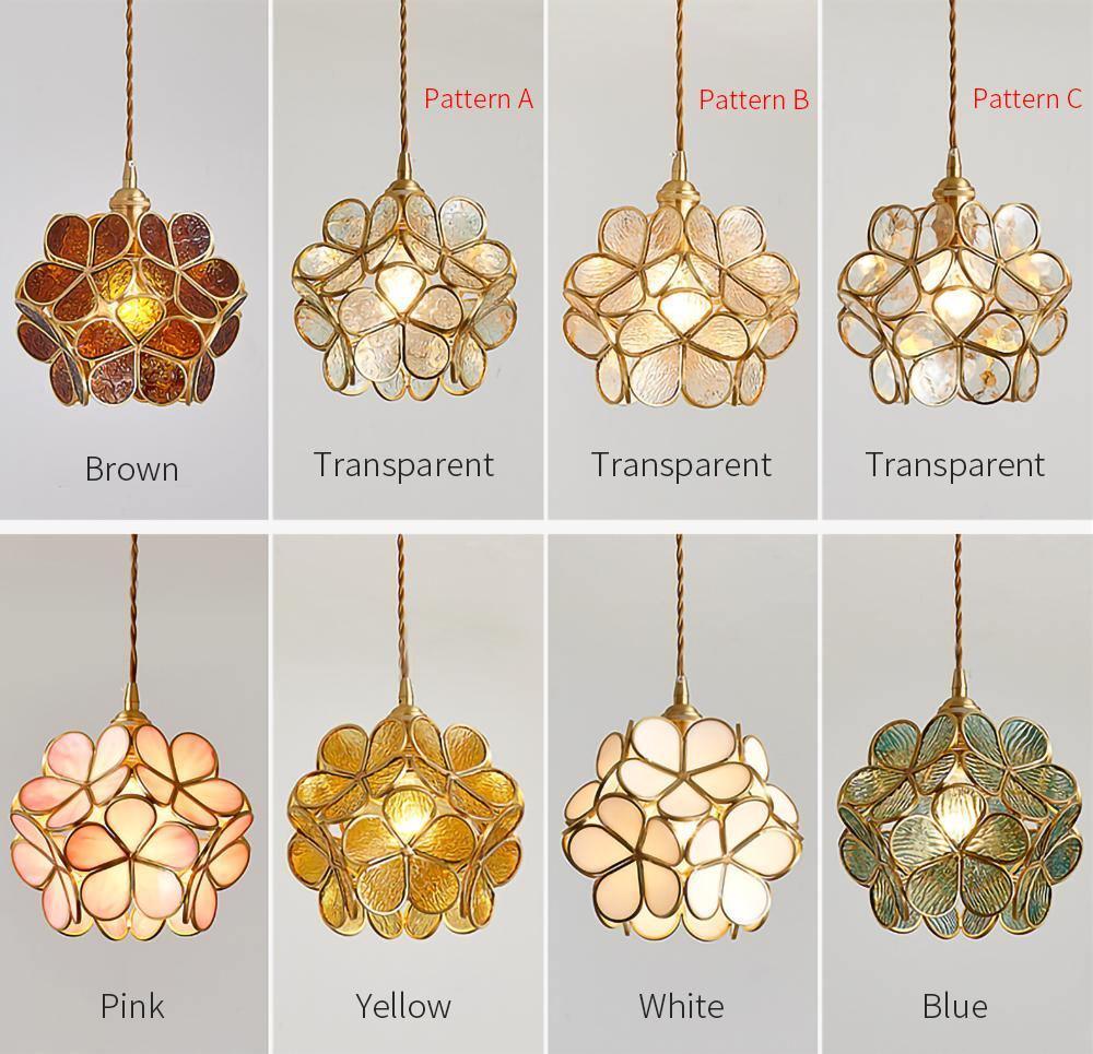 Glazen Bloembladlamp Hanglamp Messing Fitting Handgeblazen Glas Ø20cm Vijf Kleuren E26/E27 Pendelverlichting | Sansoti