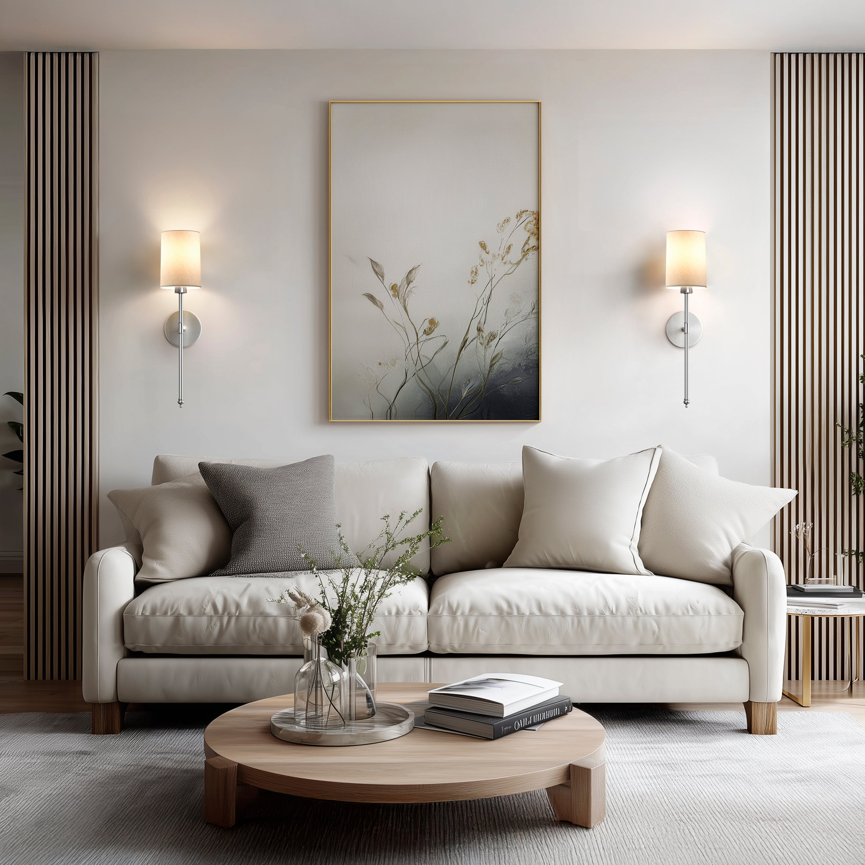 Wandlamp Goud Witte Cilinderkap Set 2 Draadloos Afstandsbediening Dimbaar RGB Slaapkamer | Sansoti