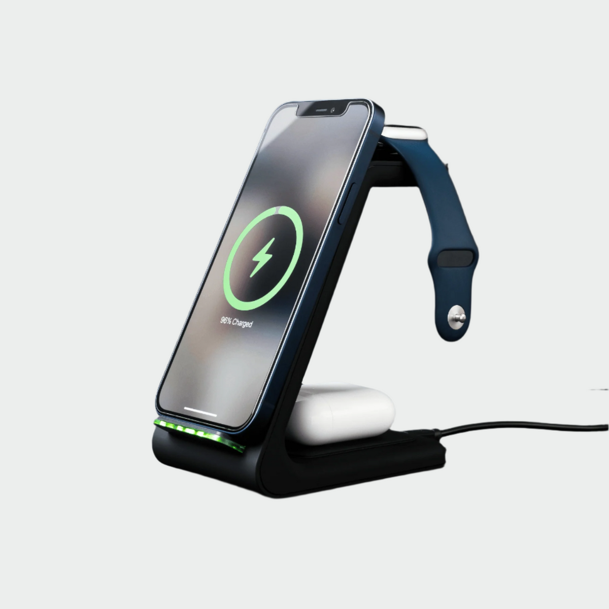 Station de recharge magnétique 3-en-1, chargeur rapide pour téléphone, montre connectée et écouteurs, recharge sans fil, noir blanc | Sansoti