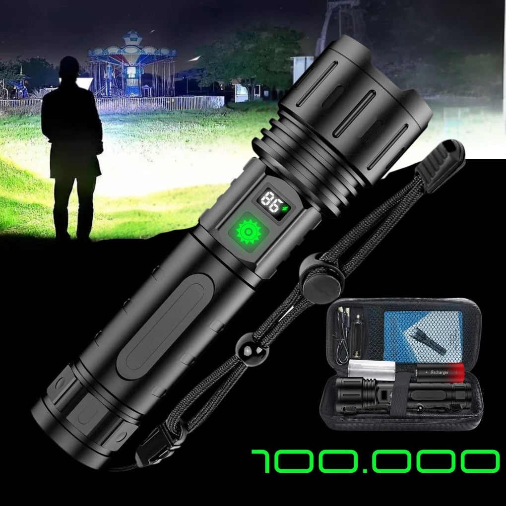 Oplaadbare LED Zaklamp 100000 Lumen Aluminium IPX6 Waterdicht voor Outdoor Camping Wandelen Noodsituaties | Sansoti