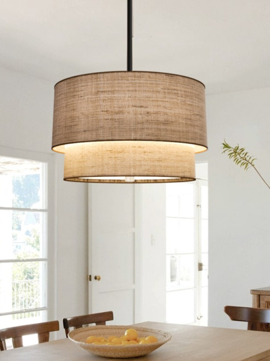 Dubbele Stoffen Drum Hanglamp – Moderne Gelaagde Kap Plafondlamp voor Eetkamer Woonkamer | Sansoti