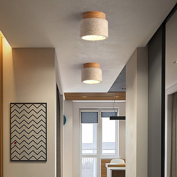 Cilestic Plafondlamp Travertin Hout E27/E26 Beige Hal Slaapkamer Woonkamer Scandinavisch Modern Design Natuurlijke Plafondverlichting | Sansoti