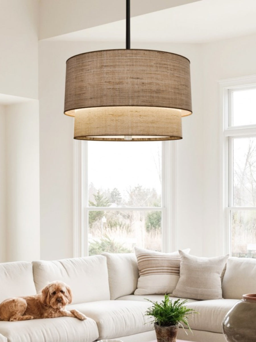 Dubbele Stoffen Drum Hanglamp – Moderne Gelaagde Kap Plafondlamp voor Eetkamer Woonkamer | Sansoti