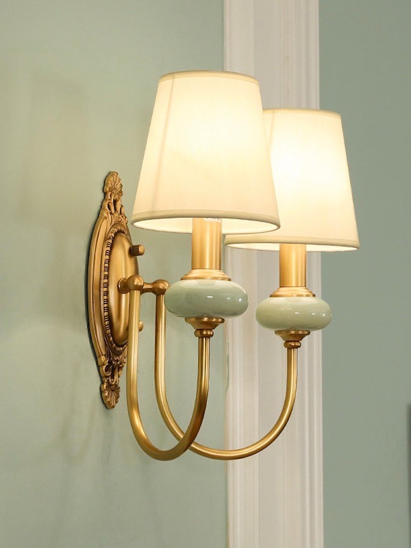 Keramische wandlamp met stoffen kap - 1 of 2 lichtpunten - E27 - diverse kleuren & stijlen | Sansoti