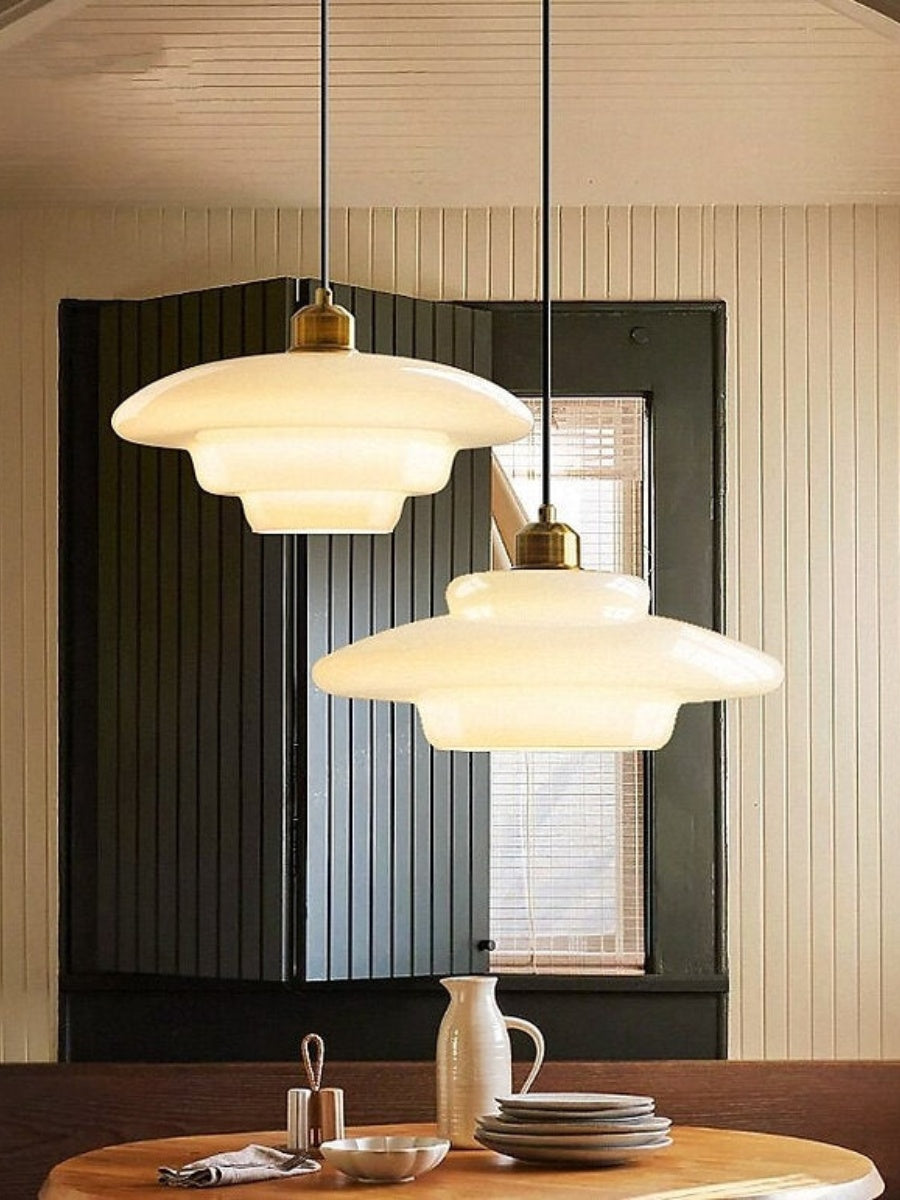 Glazen Hanglamp met Gelaagd Design – Melkwit Matglas voor Eetkamer en Woonkamer | Sansoti