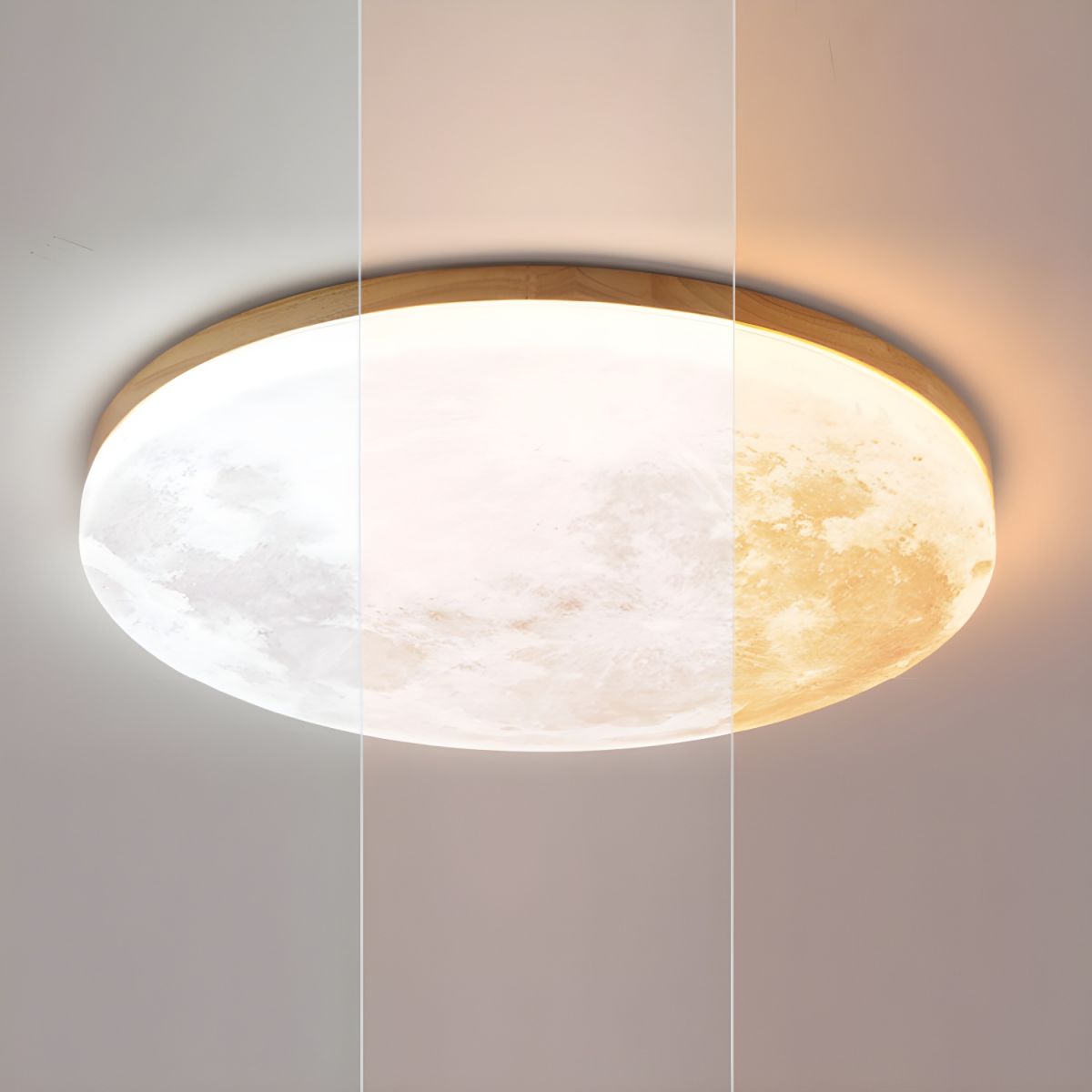 LED-Deckenleuchte Mond-Design Holz Acryl Rund 26-48cm Schlafzimmer Wohnzimmer Deckenlampe Mondlampe LED Beleuchtung Modernes Interieur | Restfield