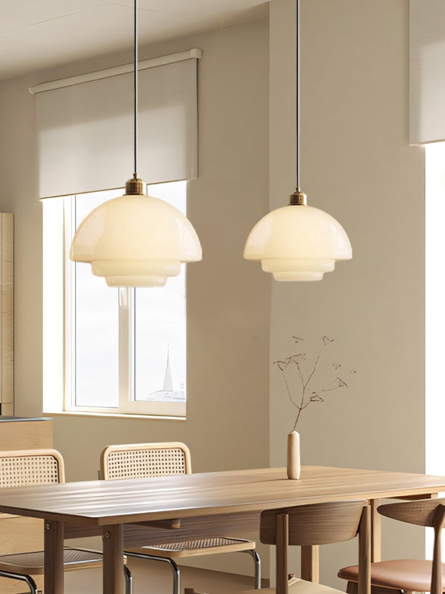 Glazen Hanglamp met Gelaagd Design – Melkwit Matglas voor Eetkamer en Woonkamer | Sansoti