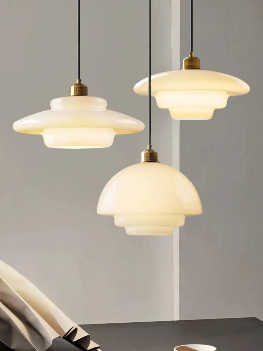 Glazen Hanglamp met Gelaagd Design – Melkwit Matglas voor Eetkamer en Woonkamer | Sansoti